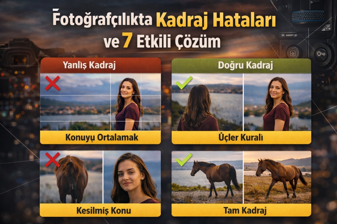 Fotoğrafçılıkta yanlış ve doğru kadraj örnekleri ile kompozisyon hataları karşılaştırması