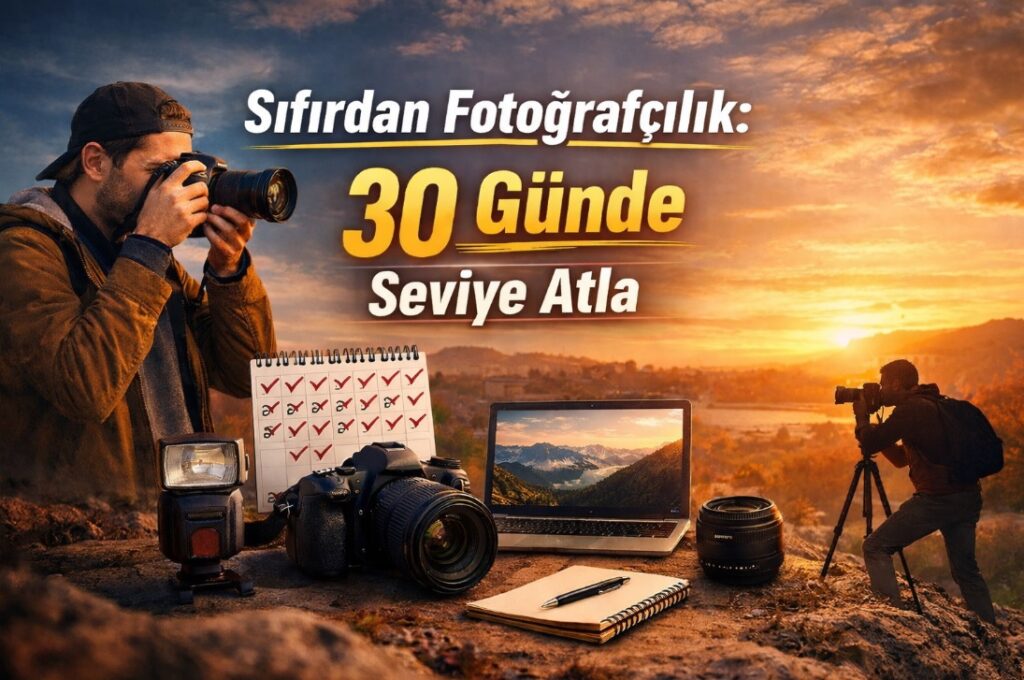 Sıfırdan fotoğrafçılık öğrenme sürecini anlatan 30 günde seviye atlama temalı fotoğrafçılık kursu görseli